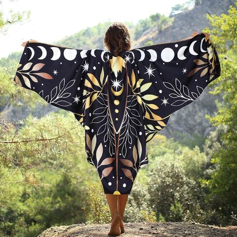 INCOK Butterfly Moth Wings Costumes for Women - Double-Sided Fairy Moth Wing Cape with Mask Adult Christmas Cosplay Dress up in Kuwait