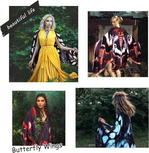 INCOK Butterfly Moth Wings Costumes for Women - Double-Sided Fairy Moth Wing Cape with Mask Adult Christmas Cosplay Dress up in Kuwait