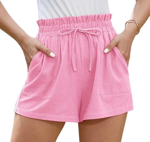 Jouica Women's Shorts 2024 Summer Casual Beach Bermuda High Waist Linen Shorts for Women Trendy in Saudi Arabia