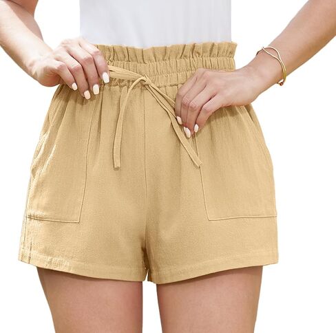 Jouica Women's Shorts 2024 Summer Casual Beach Bermuda High Waist Linen Shorts for Women Trendy in Saudi Arabia