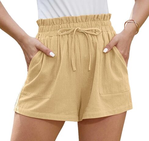 Jouica Women's Shorts 2024 Summer Casual Beach Bermuda High Waist Linen Shorts for Women Trendy in Saudi Arabia
