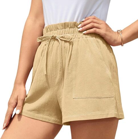 Jouica Women's Shorts 2024 Summer Casual Beach Bermuda High Waist Linen Shorts for Women Trendy in Saudi Arabia