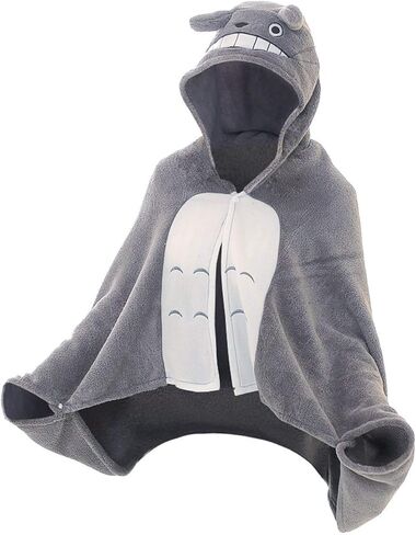 زي تنكري من الصوف بتصميم انيمي كوسبلاي مع غطاء راس بلون رمادي لطيف للبالغين، عباءة ناعمة ودافئة مقاس S-L in Kuwait