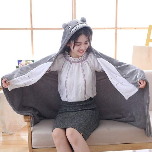 زي تنكري من الصوف بتصميم انيمي كوسبلاي مع غطاء راس بلون رمادي لطيف للبالغين، عباءة ناعمة ودافئة مقاس S-L in Kuwait