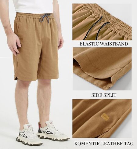 Men's Linen Shorts Casual Elastic Waist Drawstring Loose Fit Beach Shorts in Saudi Arabia