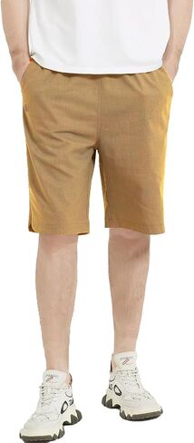 Men's Linen Shorts Casual Elastic Waist Drawstring Loose Fit Beach Shorts in Saudi Arabia
