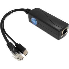 REVOTECH Gigabit Type C PoE Splitter 5V 3A, IEEE 802.3af/at Standard, 10/100/1000Mbps Type C Power Over Ethernet Splitter with RJ45 Port and TYPEC Port(TYPEC0503G Black)