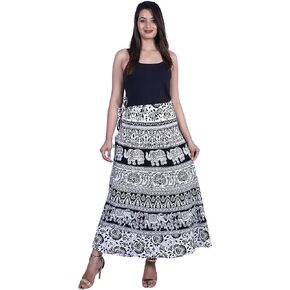 rajwada-fashion Indian Wrap Around Long Skirt 100% Cotton Jaipuri Printed Mandala Free Size for Women Thanksgiving Gift