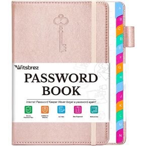 Password Keeper Book with Colorful Alphabetical Tabs, 5.8"x8.4" Password Books for Seniors, Password Notebook Organizer for Internet Website Address Login (Rose Gold)