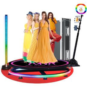 KRICIKR 360 Photo Booth Machine for Parties,68cm 360 Camera Booth with Battery Pack,Custom Magnetic Logo,APP etc Deluxe Suit,Control by APP or Remote,Stand on 2 People,26.9"+Silver Flight Case