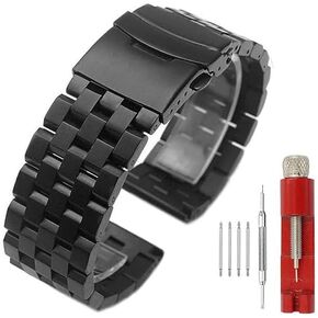 Hstrap Brushed Silver 316L Solid Stainless Steel Watch Band Bracelet Strap 20mm/22mm/24mm Double Locking Clasp for Mens Women