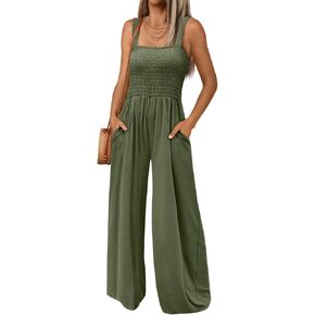 AUTOMET Jumpsuits for Women Casual Jumpers Summer Rompers Sleeveless Loose High Waist Wide Leg Overalls with Pockets 2024