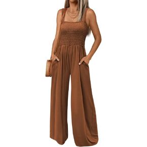 AUTOMET Jumpsuits for Women Casual Jumpers Summer Rompers Sleeveless Loose High Waist Wide Leg Overalls with Pockets 2024