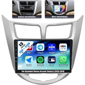 [2+32G] Android 13 Car Stereo for Hyundai Verna Accent Solaris 2010-2016 with Apple Carplay&Android Auto,9 Inch Car Radio with Mirror Link Bluetooth FM/RDS WiFi GPS SWC Dual USB+Backup Camera