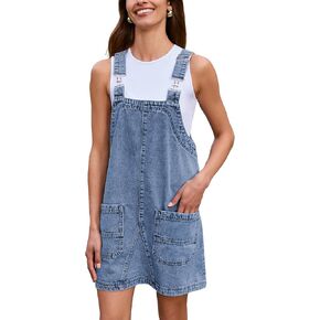 BerryGo Women's Denim Overall Dress Jean Sleeveless Romper 2024 Mini Pinafore Dress Shorts Jumper Dress With Pocket in Kuwait