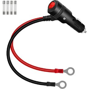 RIIEYOCA 12V 24V Cigarette Lighter Plug Adapter,16AWG Heavy Duty 15A Car Cigarette Lighter Replacement Male to O-Ring Terminal Power Cable with On/Off Switch for Cars,Boats(0.6M/2FT)