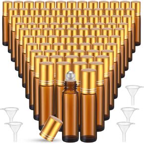 Sumind 150 Pcs Essential Oil Roller Bottles 10 ml Glass Roller Bottles with Stainless Steel Roller Balls Empty Bottles Leak Proof Roll on Bottles with 5 Funnel for Travel Perfume Essential Oil (Clear)