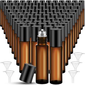 Sumind 150 Pcs Essential Oil Roller Bottles 10 ml Glass Roller Bottles with Stainless Steel Roller Balls Empty Bottles Leak Proof Roll on Bottles with 5 Funnel for Travel Perfume Essential Oil (Clear)