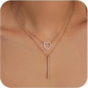 Jewlpire Dainty Gold Necklace for Women, 14K Plated Gold Layered Necklaces for Women, Gold Necklace Set Herringbone Necklace Cuban Link Paperclip Chain CZ Pendant Necklaces Trendy Jewelry for Women