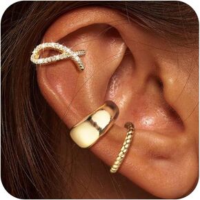 Thin 3Pcs Ear Cuffs for Women Non Piercing - Small 14K Gold Plated/Silver Cartilage Ear Cuff Hypoallergenic Cubic Zirconia Dainty Cuff Earring Trendy Jewelry Gifts