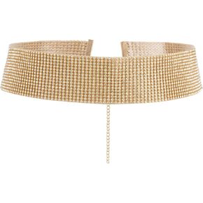 Felite Fnn Women's Glitter Rhinestonel Wide Elastic Metal Chain Belt Waist Belt
