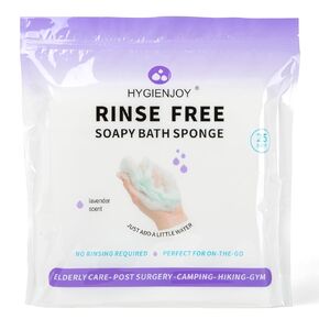 HYGIENJOY-21% Lager Rinse Free Bath Sponges for Adults-Disposable No Rinse Bathing Wipes-Soap Infused,Dry Shower Wipes for Elderly,Camping,Post Surgery Must Haves,(Lavender 25 Counts）