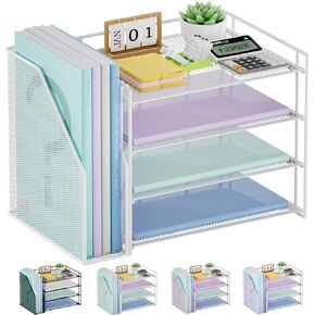 Marbrasse Desk Organizer and Accessories，4-Tier Paper Letter Tray Organizer with File Holder，Desk Accessories & Workspace Desktop Organizers for School Home Office Desk Supplies (Black)