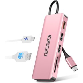 FORIDA USB C Hub, 7-in-1 MultiPort Adapter for MacBook Pro/Air,USB C Docking Station with 4K HDMI, 1 USB 3.0, 2 USB 2.0, 100W PD, SD/TF for Dell XPS, HP, iPad, Surface and iPhone 15/15Pro/15/Pro Max