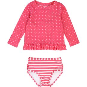 RuffleButts Baby/Toddler Girls Long Sleeve Rash Guard UPF50+ Sun Protected Bikini Swimsuit
