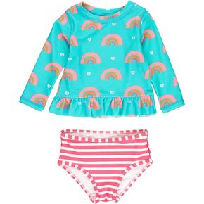 RuffleButts Baby/Toddler Girls Long Sleeve Rash Guard UPF50+ Sun Protected Bikini Swimsuit