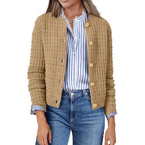 Zeagoo Women's 2024 Knit Cardigan Sweaters Long Sleeve Open Front Button Down Crew Neck Tweed Cropped Jackets