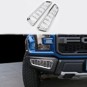 Honeycomb Front Bumper Bottom Fog Vent & Side Fender & Headlgiht Chrome Cover Trim for 2016 2017 2018 2019 2020 Ford F150 Raptor Accessories (Front Fog Vent Black)