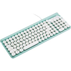 ANSWK Typewriter Keyboard USB Wired - Quiet Floating Round Keys, Spill Resistant, Cute Slim Compact Full Size for Computer Laptop Desktop PC Windows/Mac, White and Mint Green