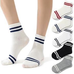 Novelty Socks For Women - Striped Retro Mini Crew Sporty Calf Casual Cotton Ankle Socks