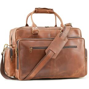 Handmade World Full Grain Leather Business Travel Briefcase Messenger Air Cabin Carry on Luggage Duffel Bags for Men Laptop Bag fits 17 inches Laptop