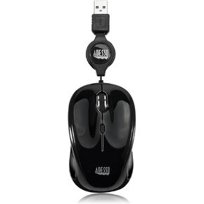 Adesso Ergonomic iMouse S8 - Retractable Optical USB Mouse (Black)