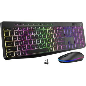 Wireless Keyboard and Mouse Combo with Backlit,2.4G Full Size Keyboard with Light Up Letters,Rechargeable and Slim,3-DPI Ergonomic Mouse for Windows/MAC PC,Laptop,Chromebook,Surface,MacBook