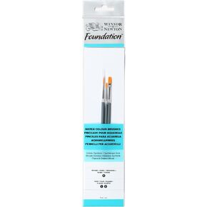 Winsor & Newton Foundation Watercolour Brush Set, Short Handle, Round & Flat, 6 Pack