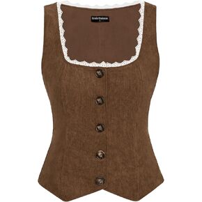 Scarlet Darkness Women Renaissance Corset Vintage Button Down Corduroy Pirate Waistcoat Vest