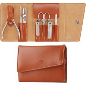 Nail Clippers Set (5Pcs), Stainless Steel Fingernail Clippers for Men & Women, with Leather Portable Travel Case, Professional Fingernail & Toenail Clippers for Thick Nails - Dad & Mom Gifts