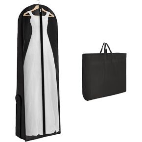 Univivi Portable Wedding Dress Garment Bag, 72 Inch Trifold Bridal Dress Bags for Gowns Long with 12'' Gusseted and Accessory Pockets, Dress Cover for Wedding Dress, Evening Gowns (Black)