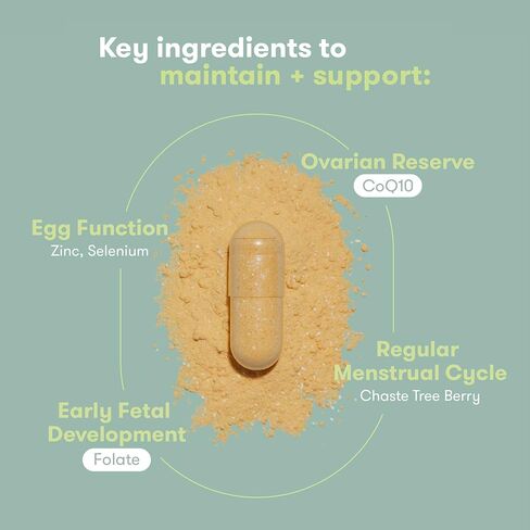 مكملات فريدا للخصوبة الأنثوية لما قبل الحمل - فيتامينات ومعادن يومية للحفاظ على وظيفة البويضة ودعمها، احتياطي المبيض، دورة شهرية منتظمة - 60 كبسولة لكل منها، كمية تكفي 30 يومًا in Kuwait