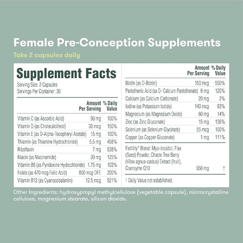 مكملات فريدا للخصوبة الأنثوية لما قبل الحمل - فيتامينات ومعادن يومية للحفاظ على وظيفة البويضة ودعمها، احتياطي المبيض، دورة شهرية منتظمة - 60 كبسولة لكل منها، كمية تكفي 30 يومًا in Kuwait