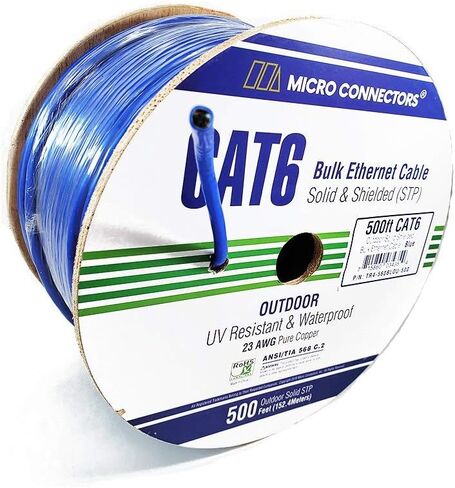 موصلات دقيقة بطول 250 قدم Cat6 صلبة (STP) كابل إيثرنت 23AWG (أسود) (TR4-560BOU-250) in Saudi Arabia