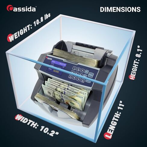 Cassida 6600 UV – USA Business Grade Money Counter with UV/IR Counterfeit Detection – Top Loading Bill Counting Machine w/ ValuCount™, Add and Batch Modes – Fast Counting Speed 1,400 Notes/Min in Saudi Arabia