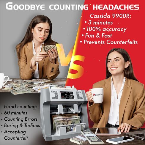 Cassida 6600 UV – عداد النقود بدرجة الأعمال في الولايات المتحدة الأمريكية مع خاصية اكتشاف التزييف بالأشعة فوق البنفسجية/الأشعة تحت الحمراء – آلة عد الفواتير ذات التحميل العلوي مع ValuCount™، أوضاع الإضافة والدفعة – سرعة العد السريعة 1,400 ورقة نقدية/الدقي in Kuwait