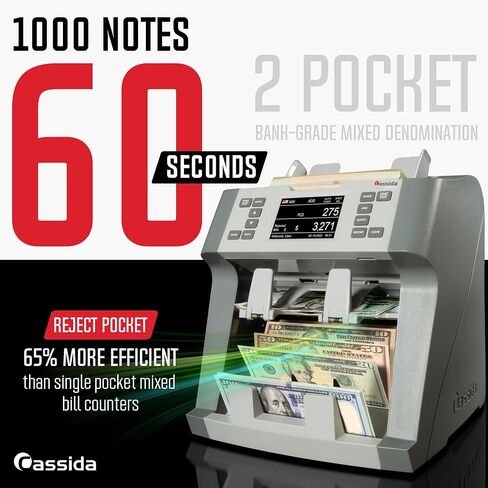Cassida 6600 UV – عداد النقود بدرجة الأعمال في الولايات المتحدة الأمريكية مع خاصية اكتشاف التزييف بالأشعة فوق البنفسجية/الأشعة تحت الحمراء – آلة عد الفواتير ذات التحميل العلوي مع ValuCount™، أوضاع الإضافة والدفعة – سرعة العد السريعة 1,400 ورقة نقدية/الدقي in Kuwait