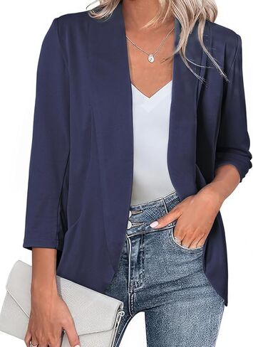 Happy Sailed Womens 3/4 Sleeve Blazers Lightweight Open Front Cardigan Jacket Office Work Suits in Saudi Arabia