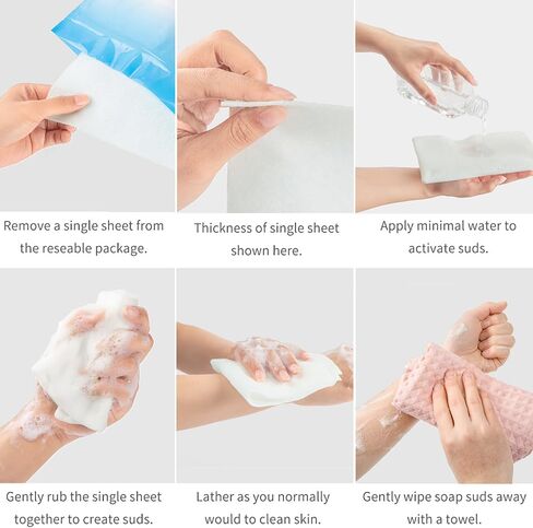 HYGIENJOY - إسفنجات حمام خالية من الشطف (25 قطعة) مناديل مبللة للجسم للبالغين للاستحمام - سميكة جدًا، لا تترك بقايا مناديل استحمام للبالغين بدون شطف، لكبار السن، للمصابين، لطريح الفراش، وأيضًا للمخيمين والمتنزهين، الإسفنج مناديل الحمام (عبوة واحدة) in Kuwait
