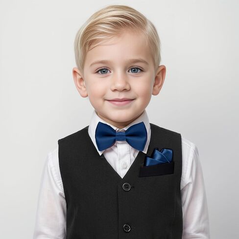 Kids Bow Tie Classic Bow Tie Adjustable Neck Bowtie with Handkerchief for Kids Wedding Party in Kuwait